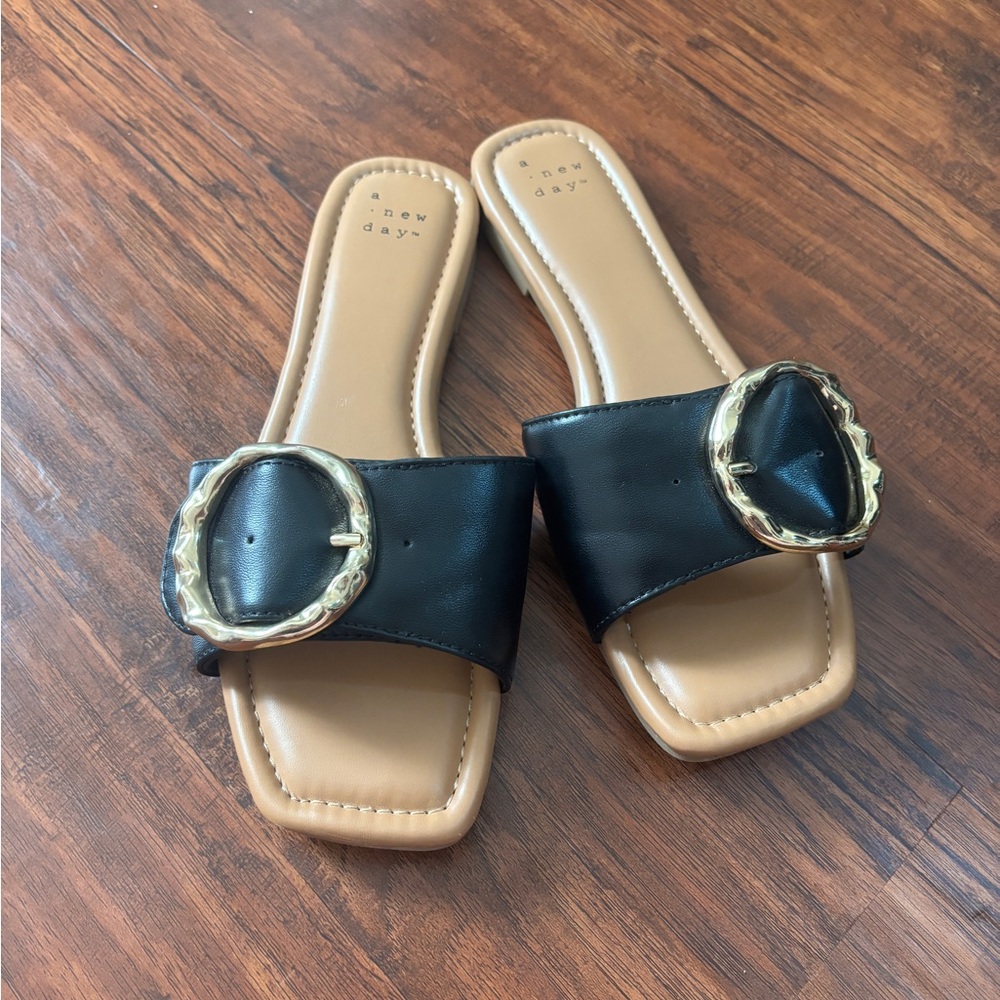 Black Sandals with Gold Buckle